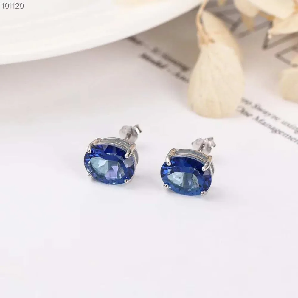 Ladies Natural Blue Topaz Rings Stone Earrings 925 Sterling Silver 2018 New Jewelry Light Luxury Simple Wedding Gift | Украшения и