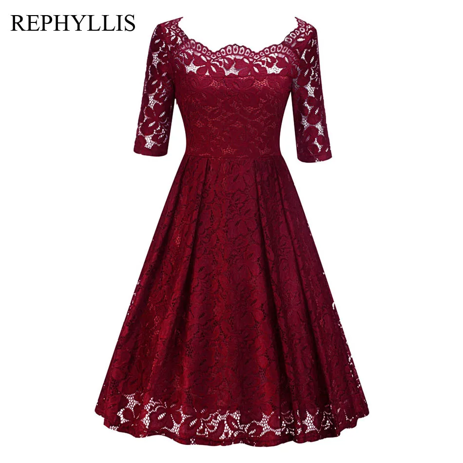 REPHYLLIS Для женщин цветочные кружева 1/2 рукав сексуальная Slash шеи спинки Vestidos