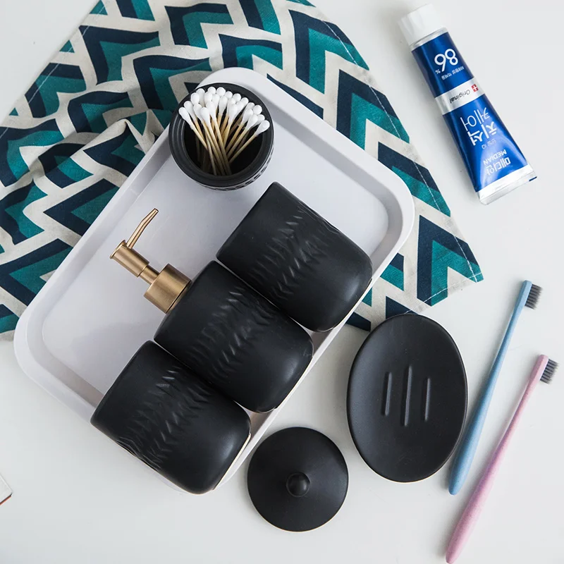 Европейская керамическая ванная комната набор из 5 предметов черная чашка для