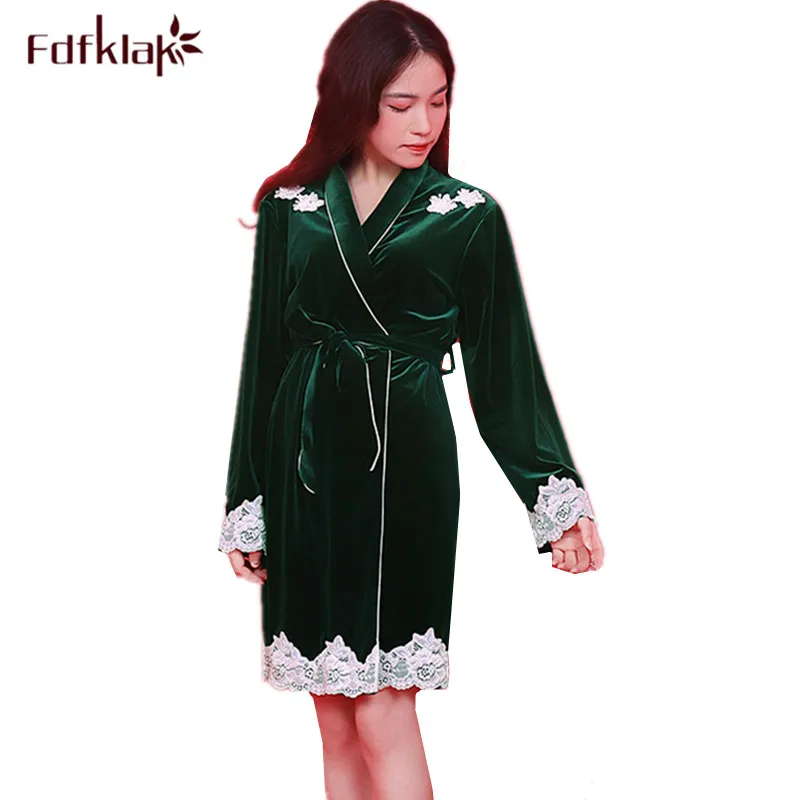 Женское бархатное кимоно Fdfklak халат золотистого цвета теплая одежда для сна с