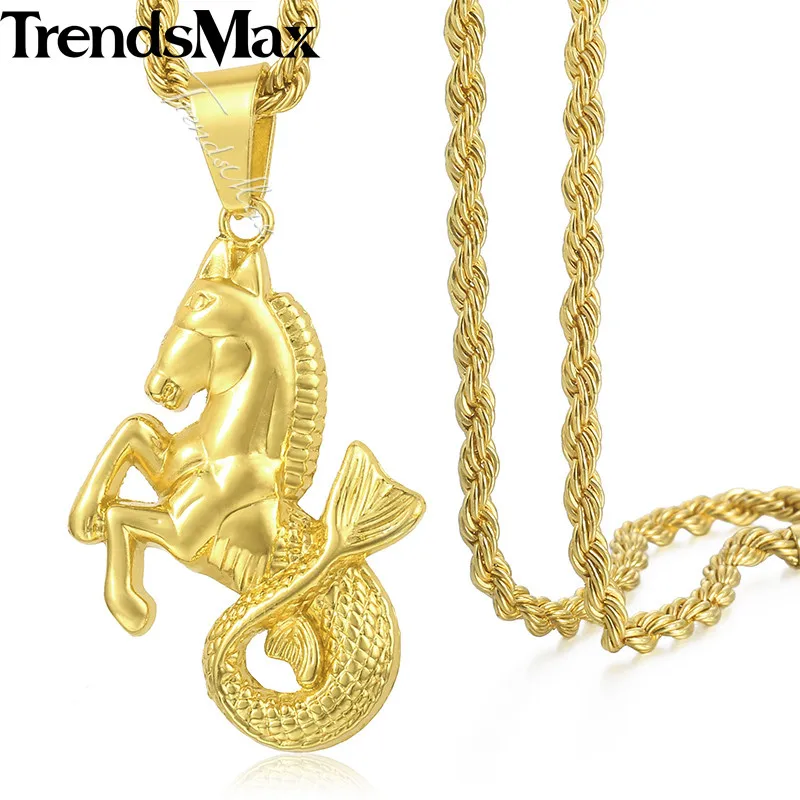 Trendsmax лошадь Рыба кулон ожерелье Мужская цепочка хип хоп золото цвет звено
