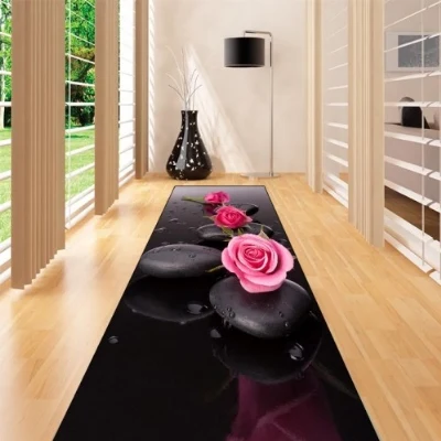 

Else Black Spa Stones Pink Roses Flowers 3d Print Non Slip Microfiber Washable Long Runner Mat Floor Mat Rugs Hallway Carpets
