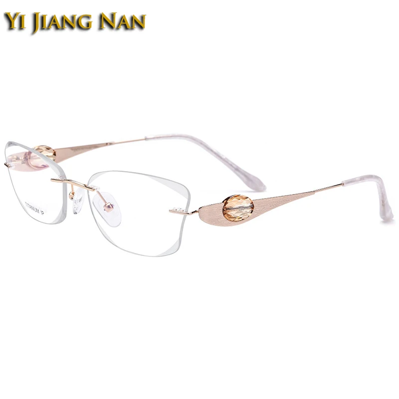 

Pure Titanium Rimless Eyeglasses Diamond Cutting Elegant Jewelry Stone Design Optical Glasses Frame for Women