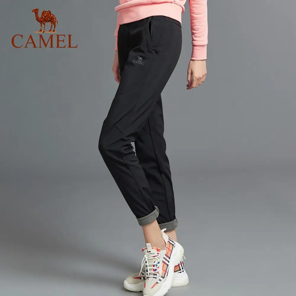 CAMEL, женские походные брюки, водонепроницаемые, ветрозащитные, флисовые, внутренние, тепловые, спортивные, для скалолазания, треккинга, софтшелл, брюки - Цвет: Black