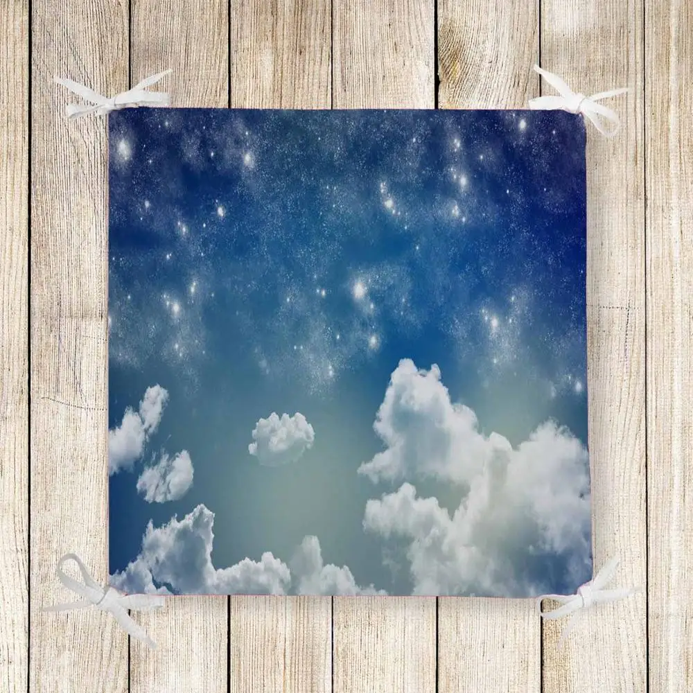 

Else Blue Sky White Clouds Shine Star 3d Print Chair Pad Seat Cushion Soft Memory Foam Full Lenght Ties Non Slip Washable Zipper