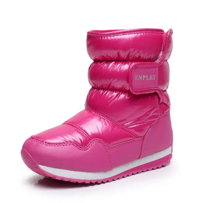 Розово-красный Children's snow boots autumn and winter waterproof non-slip children's boots thick flat boots warm Leisure children shoes mm187 - Цвет: Розово-красный