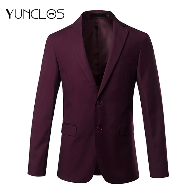 YUNCLOS Новый приталенный мужской костюм Блейзер однотонный серый красный куртка