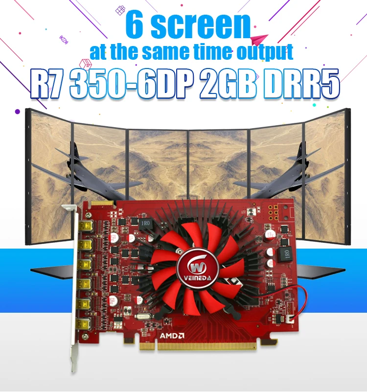 VEINEDA видеокарта R7 350 GDDR5 6DP 2 Гб видеокарты для nVIDIA Geforce GDDR5 Hdmi