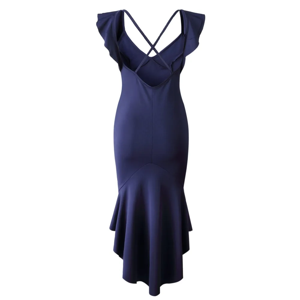 Элегантное платье с оборками рукавами в виде листьев лотоса глубоким v-образным