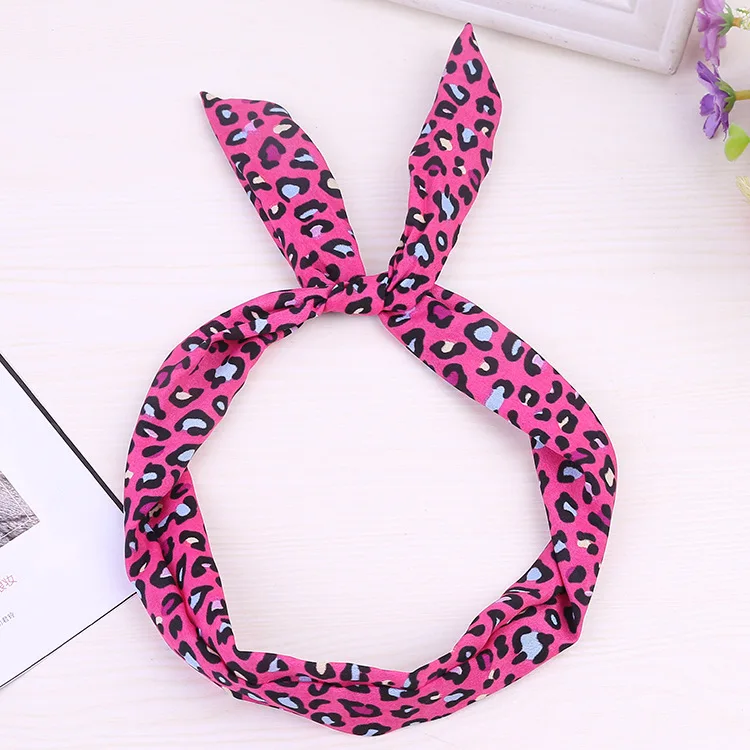 

1Pc Cute Leopard print Bunny Rabbit Ear Ribbon Headwear Hairband Metal Wire Scarf Headband Hair Band Accessories