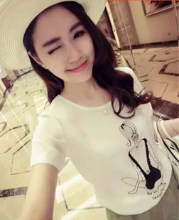 ECTTC BF Стиль винтажные женские футболки корейская мода с принтом персонажа хлопок