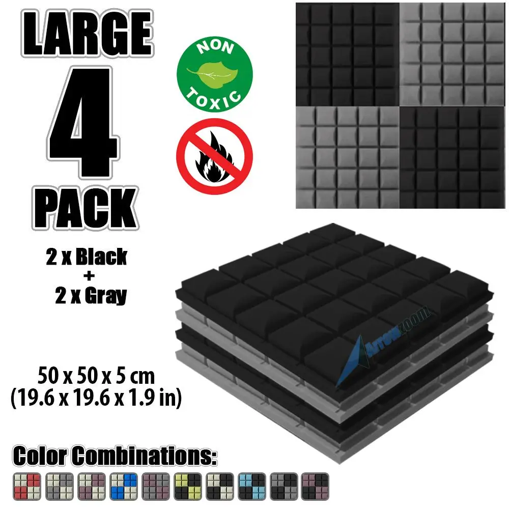 Black and Gray Arrowzoom 4 шт. 19," x 19,6" x 1," Цветная комбинированная полусфера сетка плитка студия Звукопоглощающая Панель акустическая пена лечение - Цвет: Black and Gray
