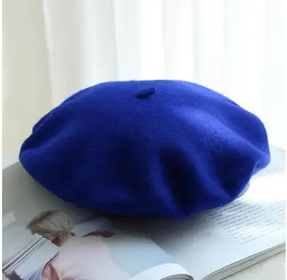 blue Натуральный шерстяной берет на весну и зиму для женщин, для женщин, для художников, теплая прогулочная шапка, шапка французского художника, берет для женщин, подарок для девушек - Цвет: blue
