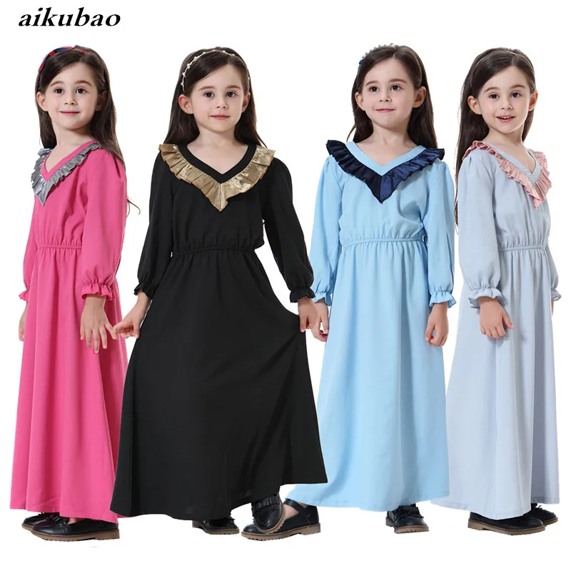 Новое платье для девочек Ближний Восток 2018 Новый Персик воротником