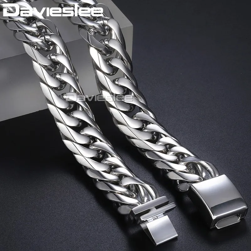 Davieslee проложенные стразы кубинская цепочка Мужская 316L нержавеющая сталь золотой