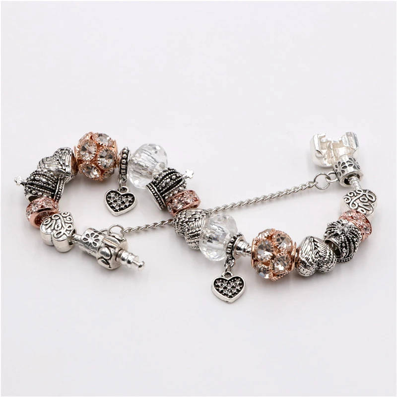 Посеребренные женские милые модные элегантные браслеты-шармы с оранжевыми