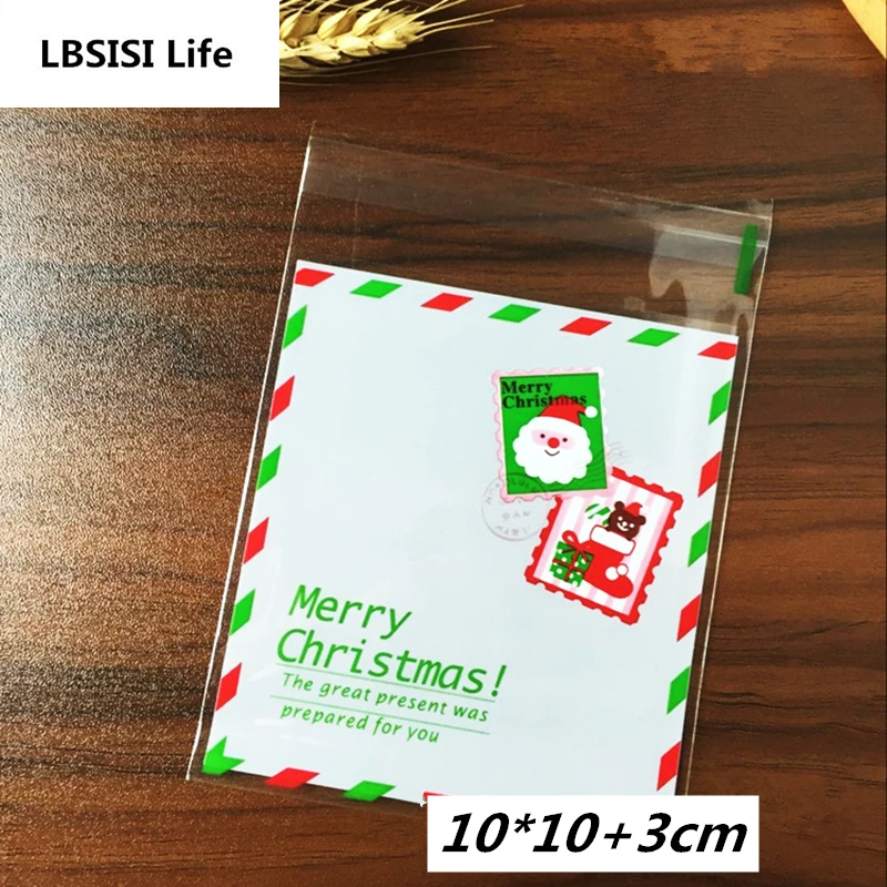 100pcs 10x10+ 3 см красочные веселые Снеговик на Рождество Пластик сумки шоколадные конфеты суп печенья упаковывая мешок самоклеющиеся пакеты