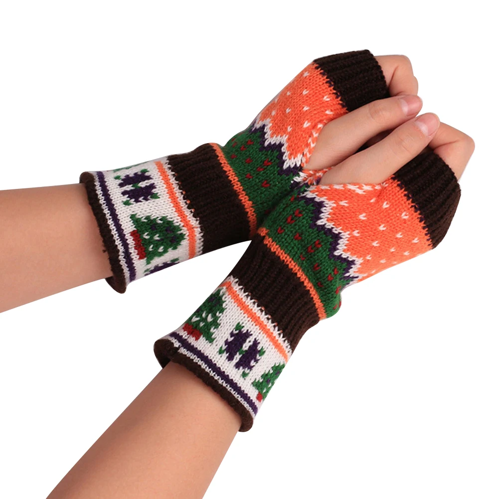 Рождество елка шерстяные Пряжа зимние теплые варежки Для женщин без пальцев