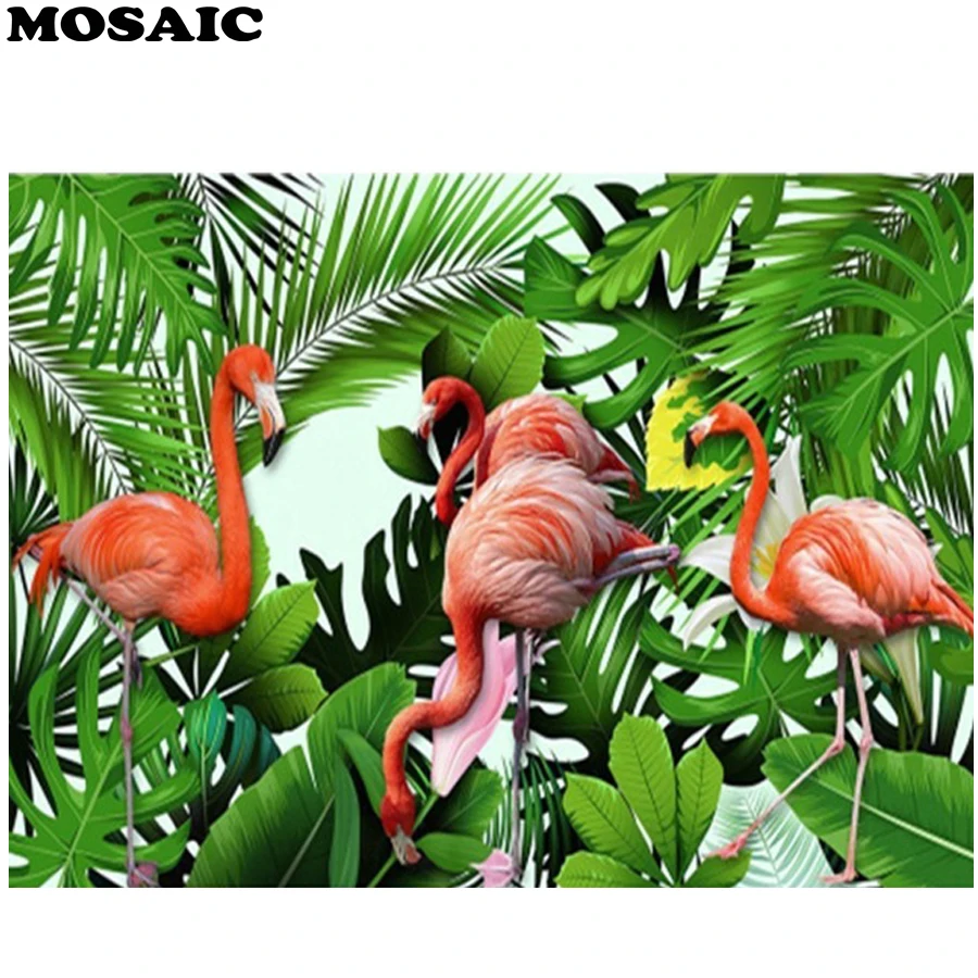 

5D DIY Diamond Embroidery Flamingo leaves Full Square Rhinestone Sets 5D Diamond Painting Cross Stitch Needlework wall art