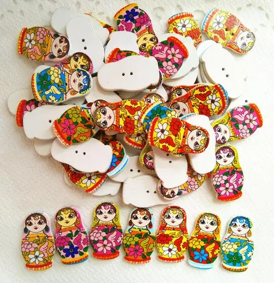 Style B 100pcs 100 шт., 3 см, 2 отверстия, Матрешка, форма куклы, деревянные пуговицы, одежда, пуговицы, детская одежда, одежда для скрапбукинга, рукоделие, XP174 - Цвет: Style B 100pcs