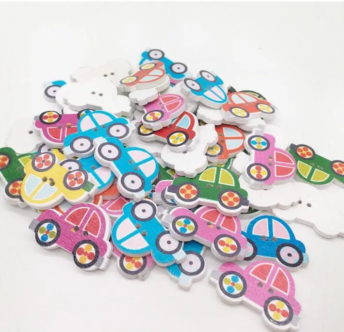 100 шт. мультфильм автомобили деревянные кнопку 3 см 2 отверстия Костюмы Кнопка