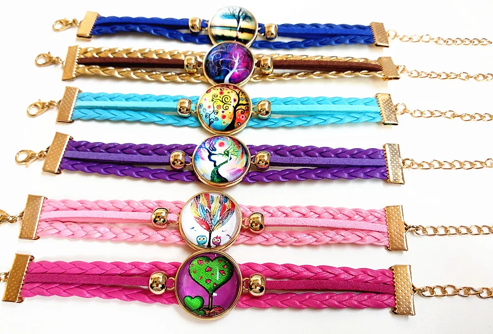 

24pcs (6 color mixing) Plated Gold Glass bracelets pink blue black rose lattice, dot hand chain for Girls