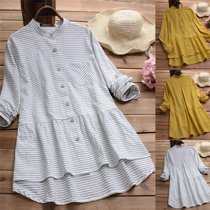 Модные женские топы и блузки лето осень 2019 рубашка с длинным рукавом хлопковая