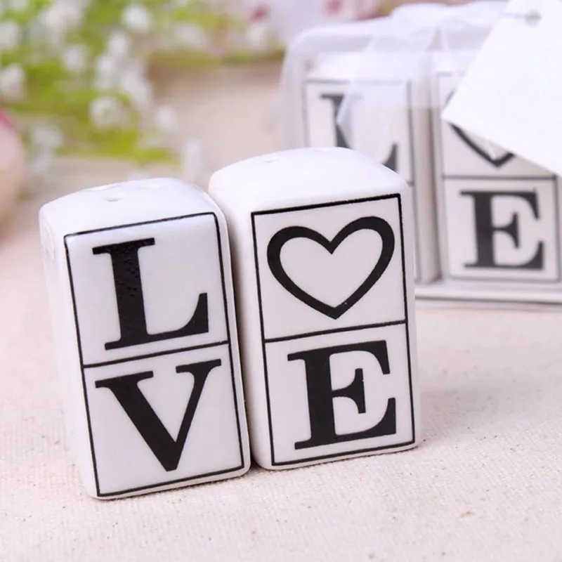 

Free shipping 400pcs=200 set/lot love word ceramic salt and pepper shaker wedding favor