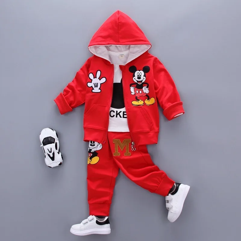 Spring Autumn Baby Girls Boys Cotton Clothes Children Cartoon Mouse Hoodies T-shirt Pants 3 Pcs/Sets Kids Casual Sport | Детская одежда