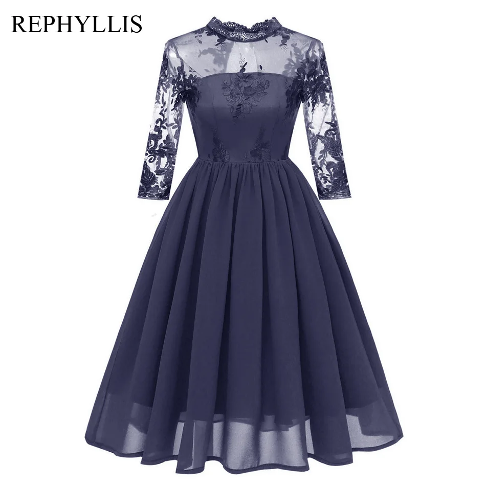 REPHYLLIS для женщин с круглым вырезом 2/3 Рукав Шифоновая прозрачная маленькая низким