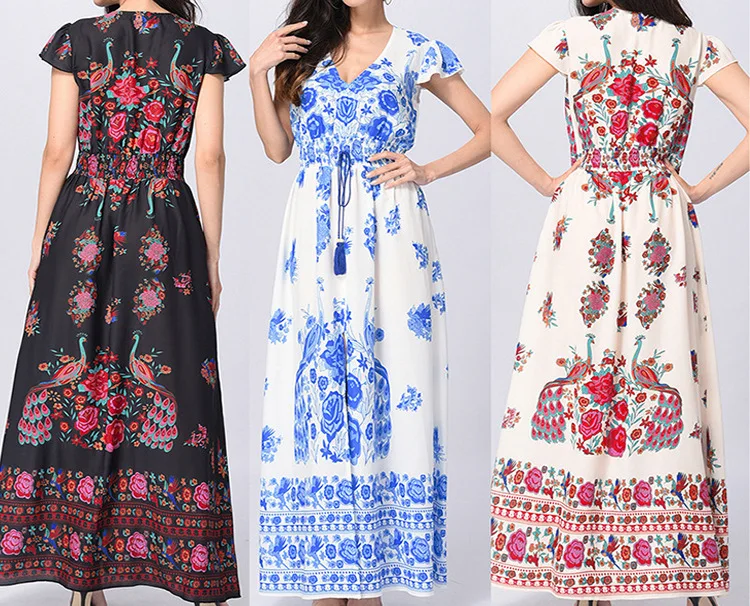 Лето Boho платье Etehnic Sexy печати Ретро Винтаж с бахромой пляжное в богемном стиле