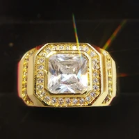 wedding rings for men gold filled princess cut big square cubic zirconia finger ring size 8 13