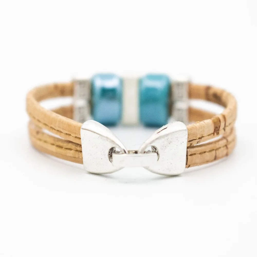 Natural cork bracelet with Ceramic beads women natural original handmade wood jewelry BR-405-6 | Украшения и аксессуары