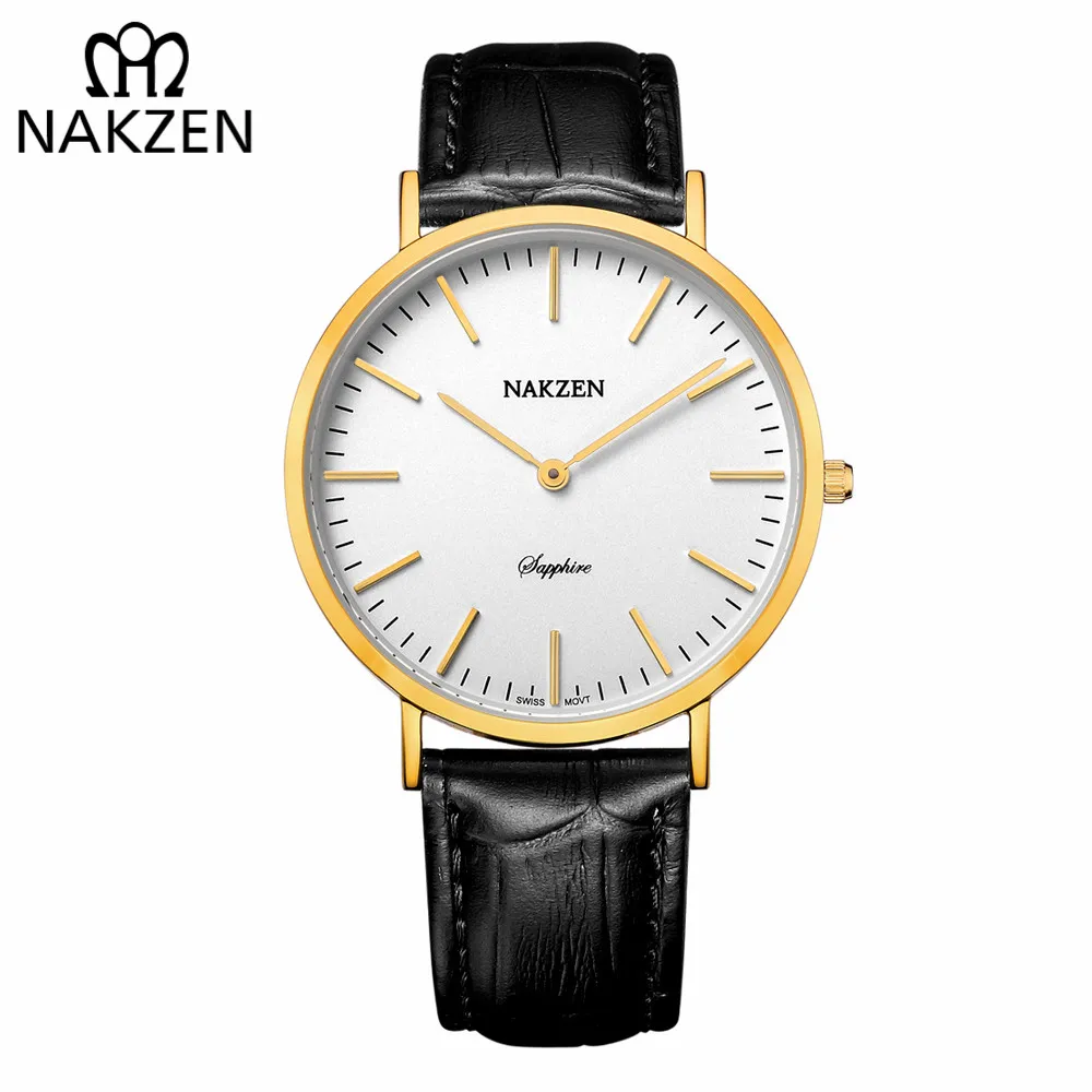 

NAKZEN Luxury Brand Gold Women Watches Girl Black Leather Strap Sapphire Quartz Watch Women's Wristwatch Clock relojes mujer