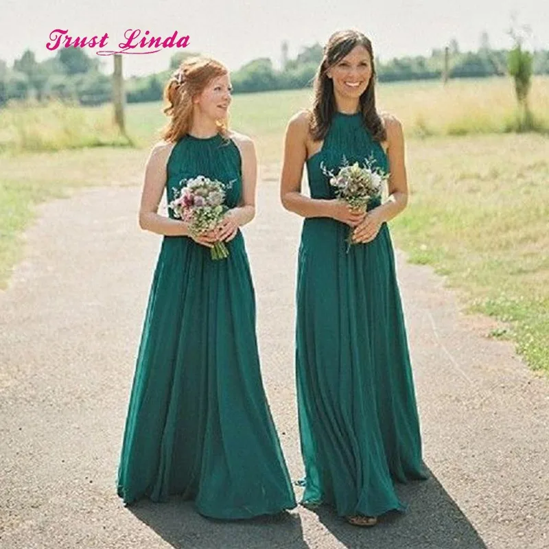 Платья подружек невесты для женщин с круглым вырезом в пол Плиссированное