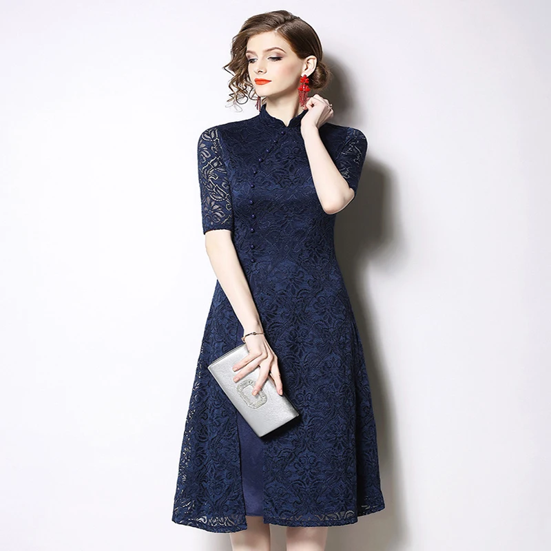 Женское Новое кружевное платье однобортное Ретро стоячий воротник cheongsam |