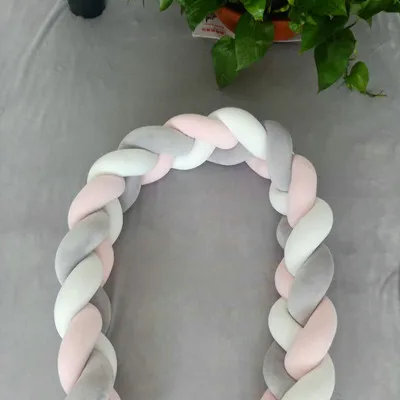 Gray White Pink Скандинавский скрученный узел трикотажная подушка для кроватки, обхват кровати, ручное Тканое одеяло, домашняя детская Милая подушка, украшение детской комнаты - Цвет: Gray White Pink