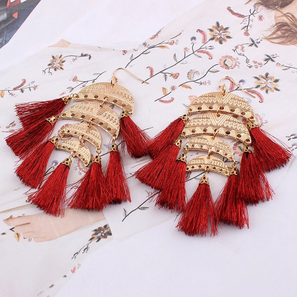 Boho Кисточки из бахромы крюк для люстры мотаться себе Серьги Для женщин Модные