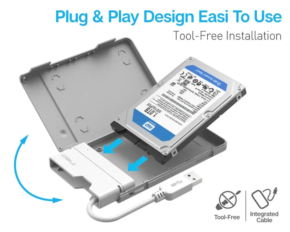 Ineo HDD чехол без инструментов Внешний usb type A 3,0-SATA 2,5 дюймовый жесткий диск SSD корпус Caddy с UASP [T2578]
