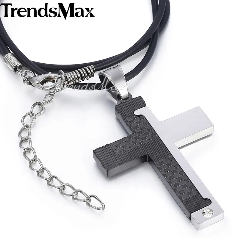 Trendsmax крест кулон ожерелье Мужская цепь из нержавеющей стали Резные сетки полосы