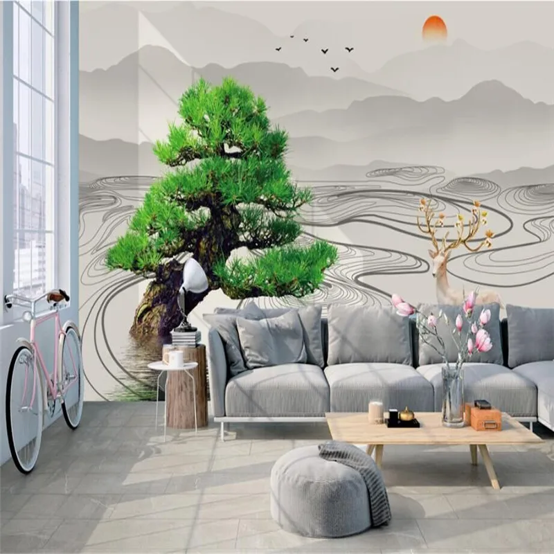 Modern minimalist new Chinese abstract artistic concept ink landscape ancient tree wall professional production wallpaper mural |
