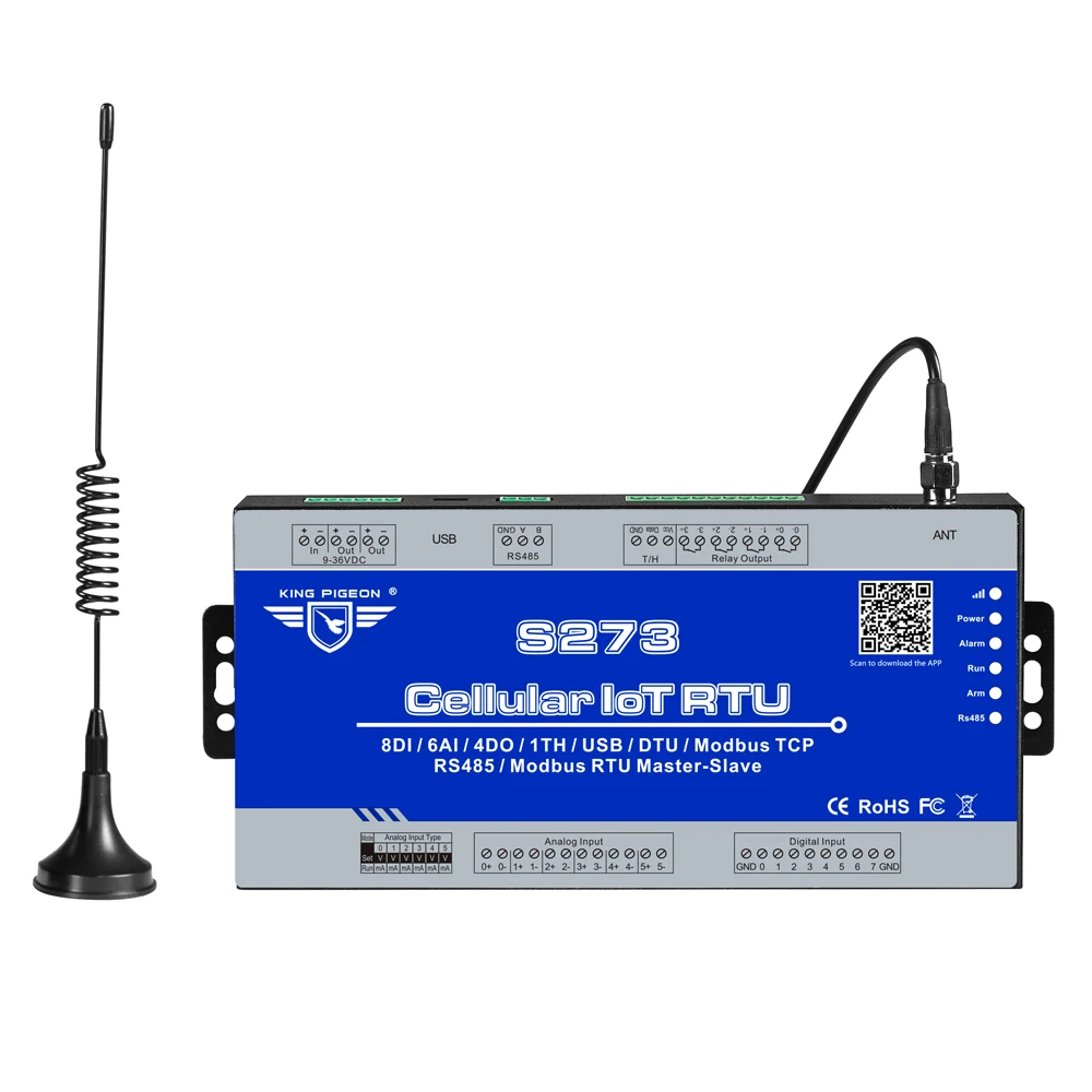 Беспроводной IIOT RTU Modbus шлюз S273 3g 4G LTE Телеметрия система мониторинга поддержка прозрачной передачи 8DI 6AI 4RO