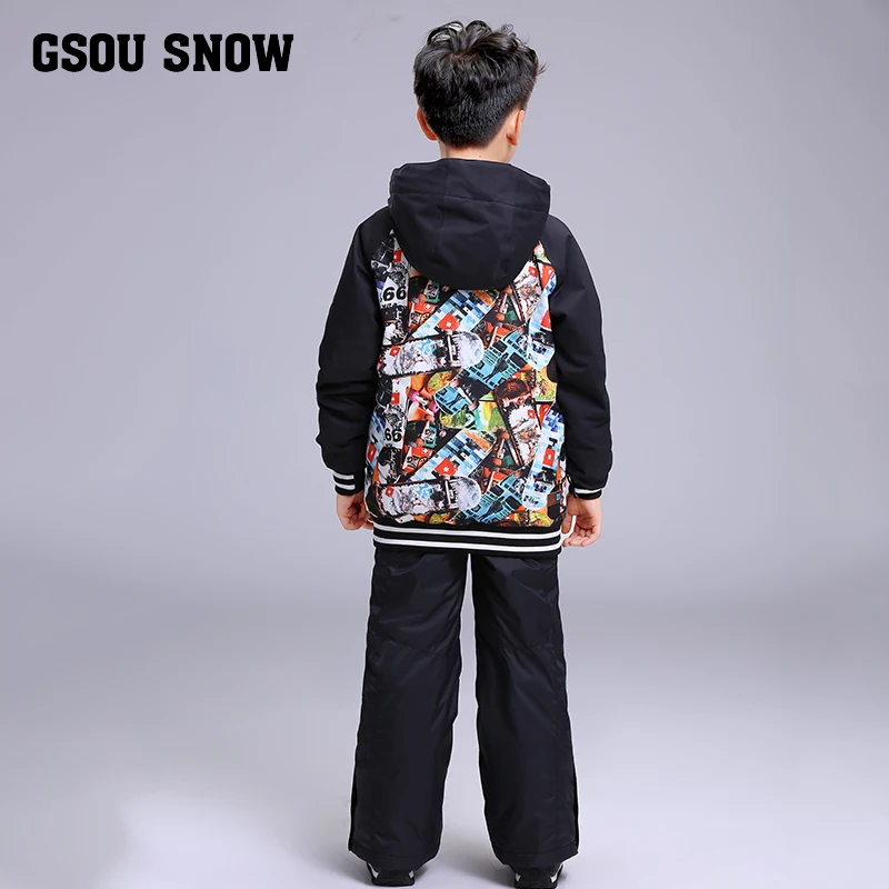 2019 GSOU SNOW Kids Ski Suit Boys Skiing Snowboard Jacket Pant Windproof Waterproof Outdoor Sport Wear Super Warm Clothing | Спорт и