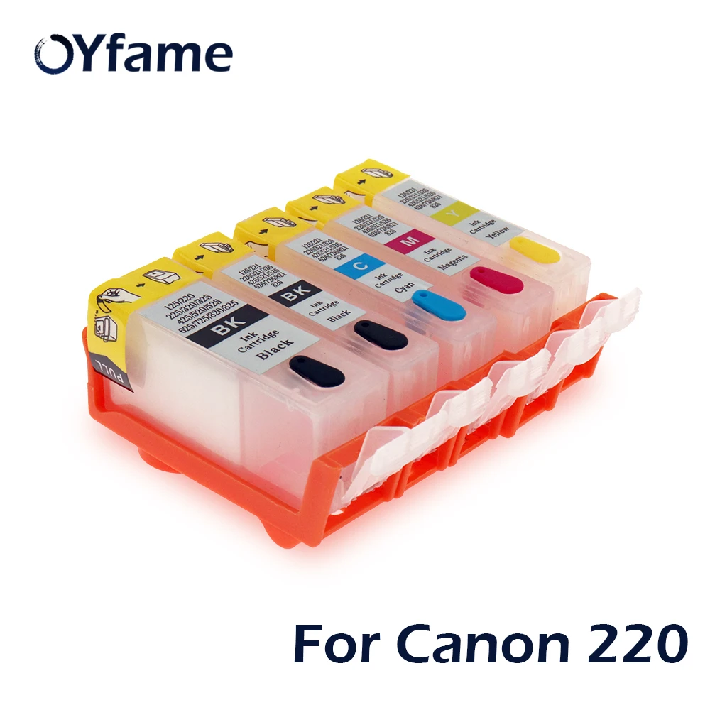 

OYfame 5 pcs for Canon PGI-220 CLI-221 Refillable Ink Cartridges For Canon Pixma MP620 MP640 MX860 Printer Cartridge with chips