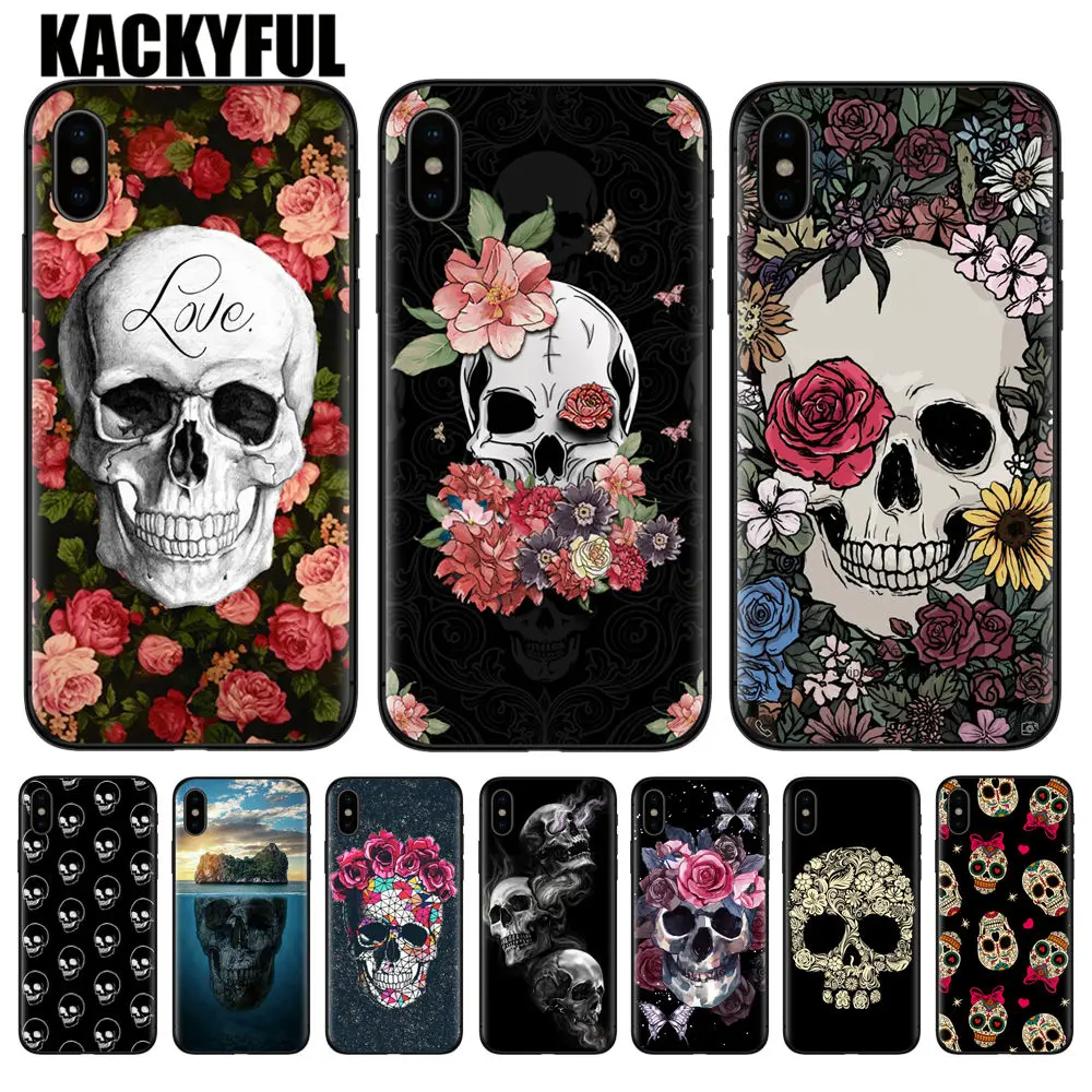 KACKYFUL чехол для телефона в стиле ретро с изображением цветка черепа iphone 11 Pro X XR XS Max