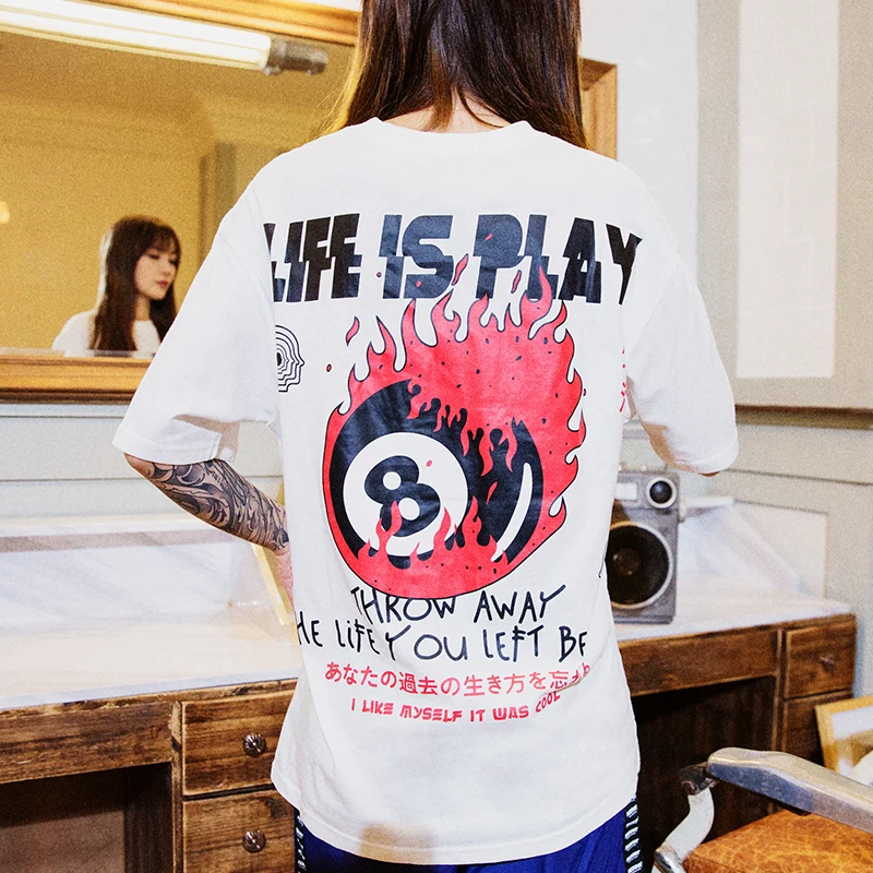 Aelfric Creative Billiard Number Eight Printed T-Shirt 2019 Summer Japanese Style Women Fashion T Shirt Cotton Tshirt Streetwear | Женская