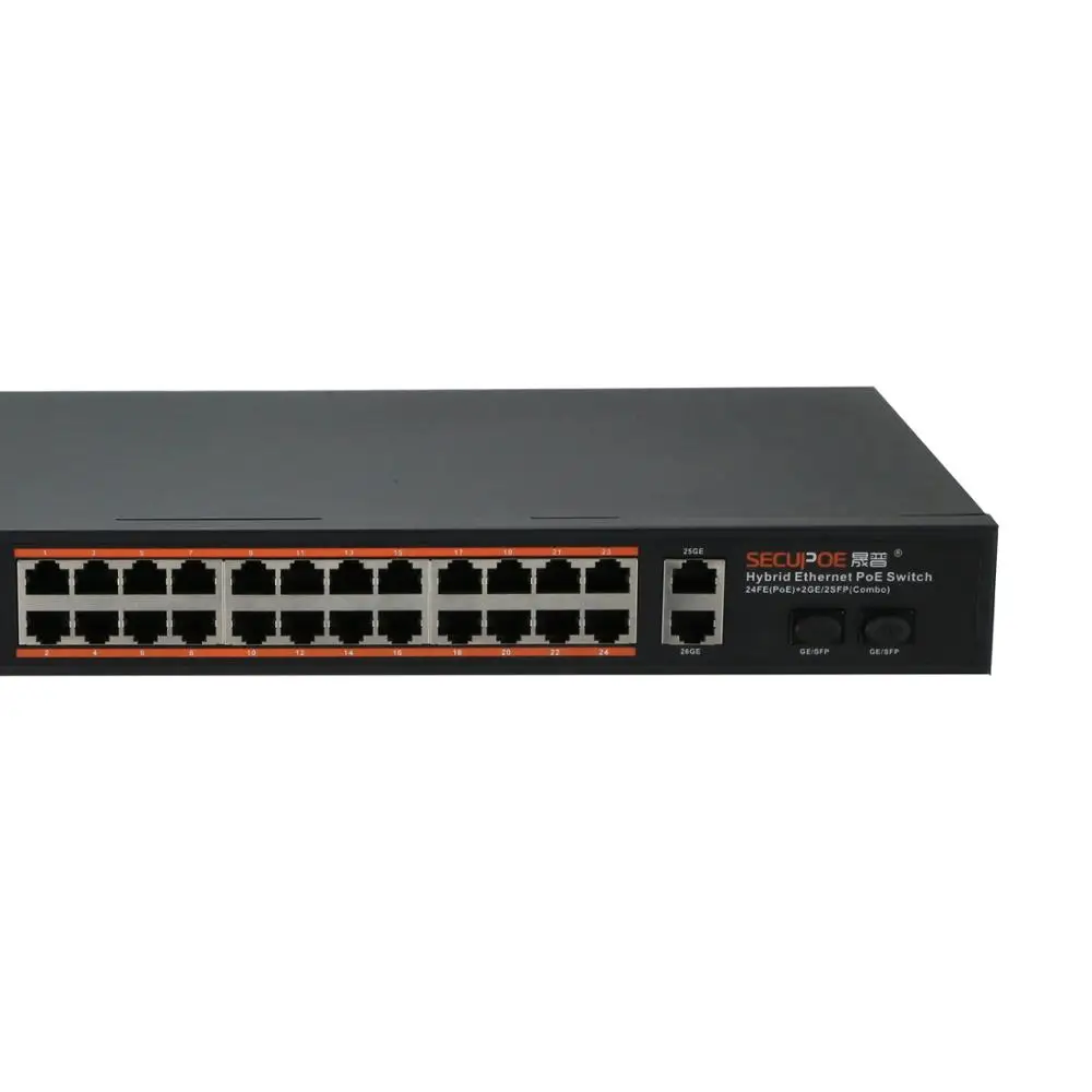 SECUPOE 24 портовый PoE коммутатор 10/100 м 2 гигабитный SFP Uplink 802. 3af/at встроенный DC48V