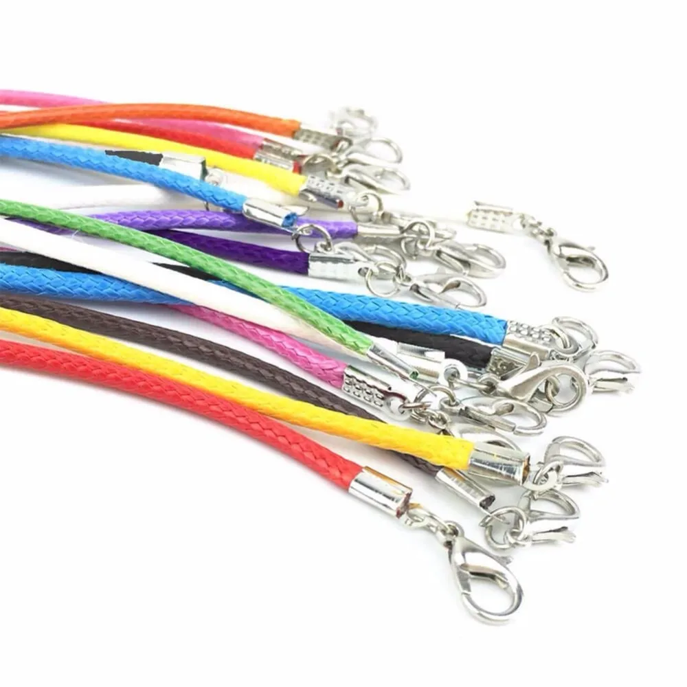 

25 Pcs/Lot DIY Handmade 2mm Leather Multi Color Braided Rope Cords Necklaces & Pendant Findings Lobster Clasp String Cord