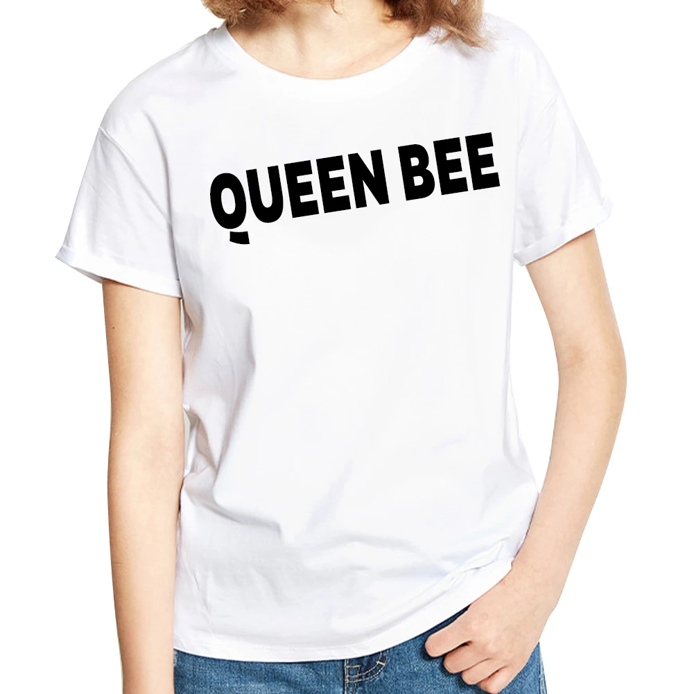 Женские летние повседневные Queen Bee Письмо печати любителей моды футболка |