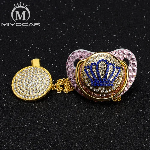 6 to 18m pink MIYOCAR все белые bling Корона соска и соска клип набор BPA бесплатно и FDA безопасный пустышка держатель уникальный - Цвет: 6 to 18m pink